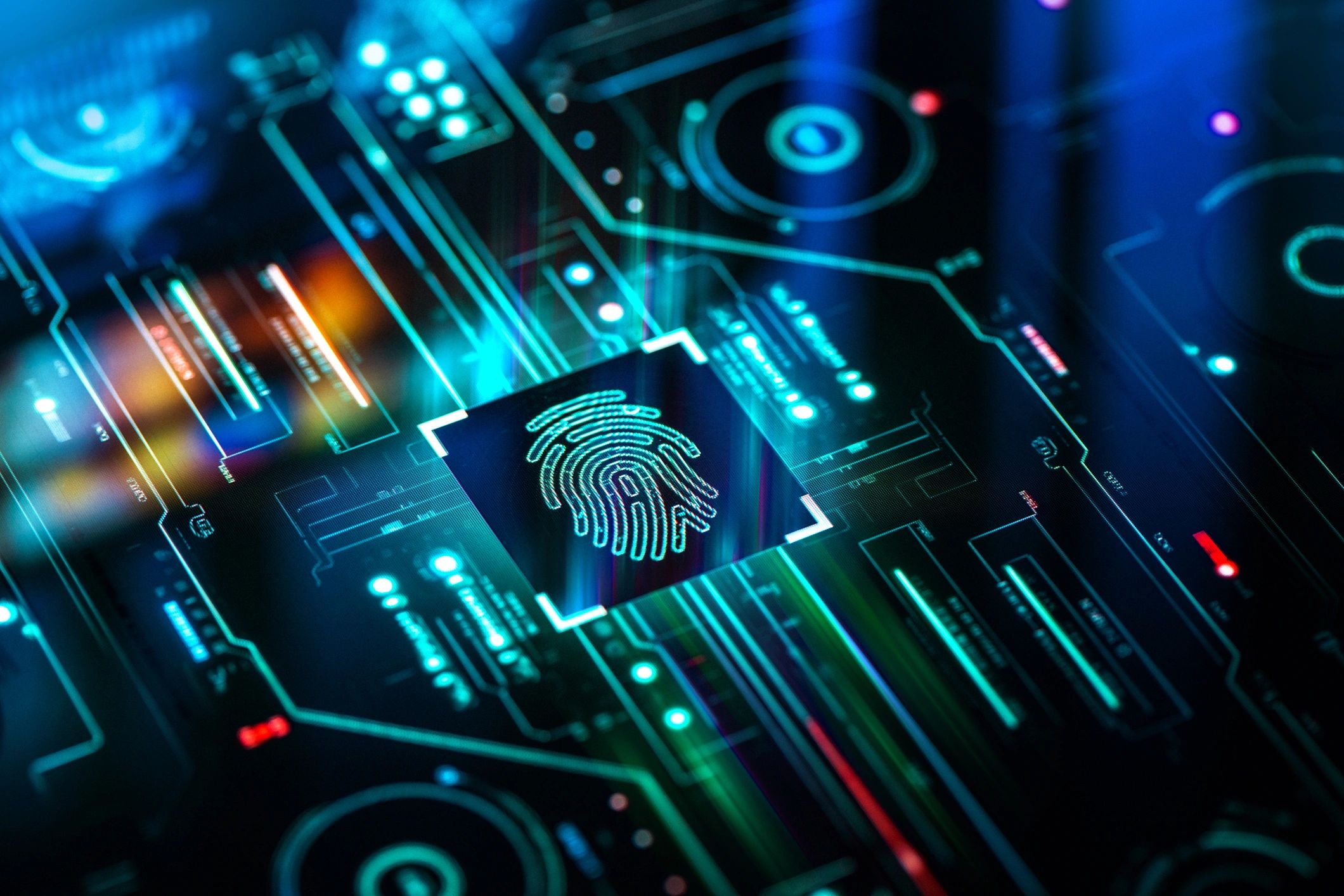 Biometric authentication concept with fingerprint scanner